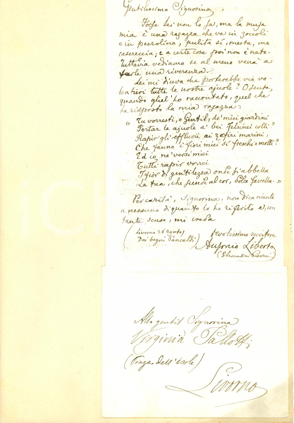 Autografo originale 1880 ca LIVORNO Giuseppe LEVANTINIPIERONI lettera AUTOGRAFA poesia INEDITA 1