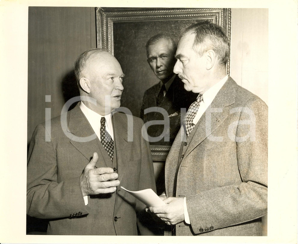 Fotografia d epoca originale 1950 ca USA General Dwight EISENHOWER with Dean ACHESON Secretary of State 1