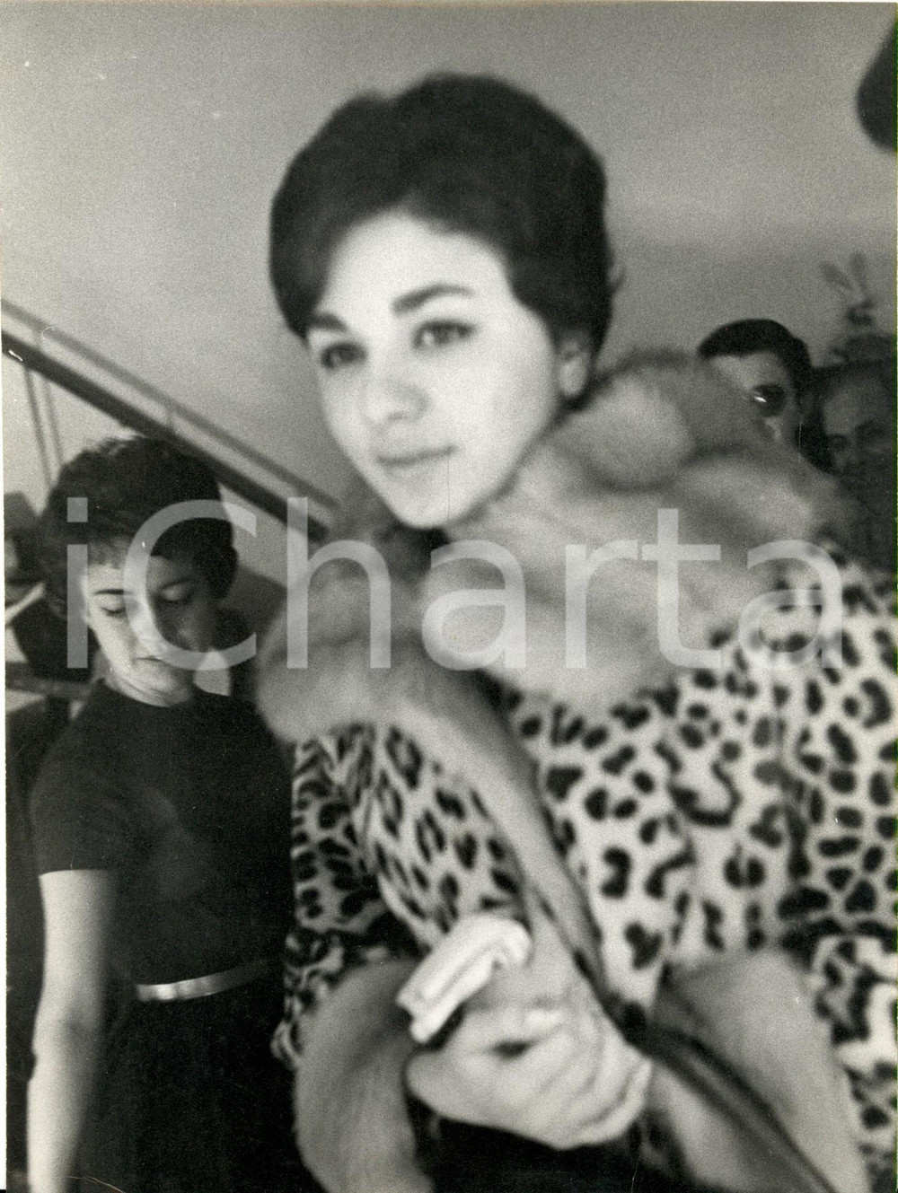 Fotografia d epoca originale 1960 ca ROMA Regina FARAH DIBA con pelliccia di ghepardo e guanti bianchi 1