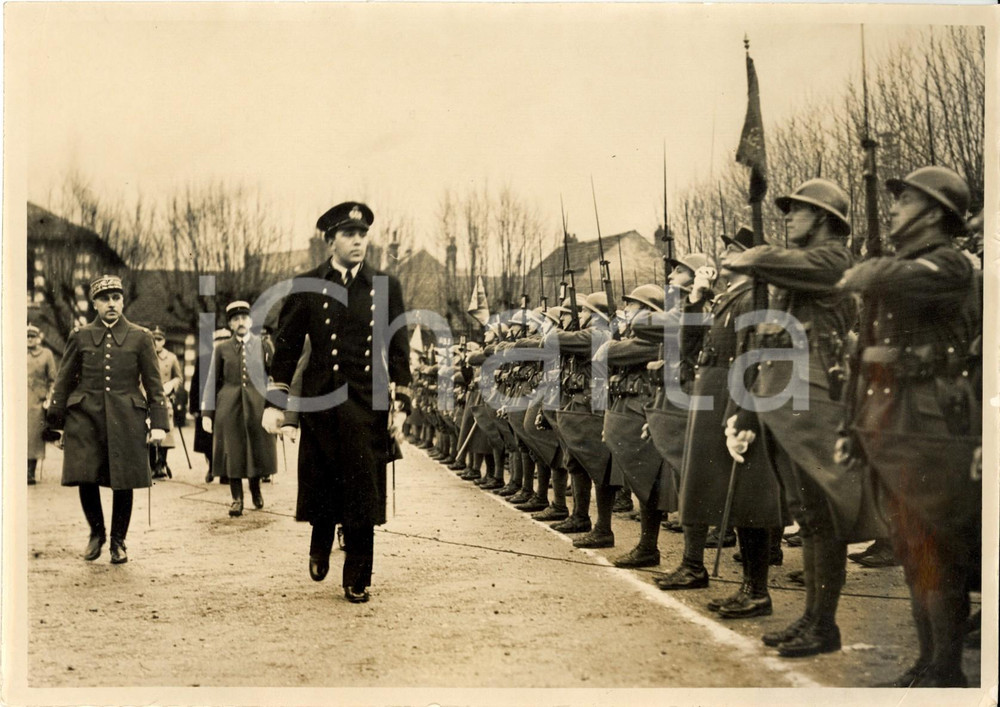Fotografia d epoca originale 1938 PARIS Bertil di SVEZIA passa in rivista Compagnia d onore 4° FANTERIA Foto 1