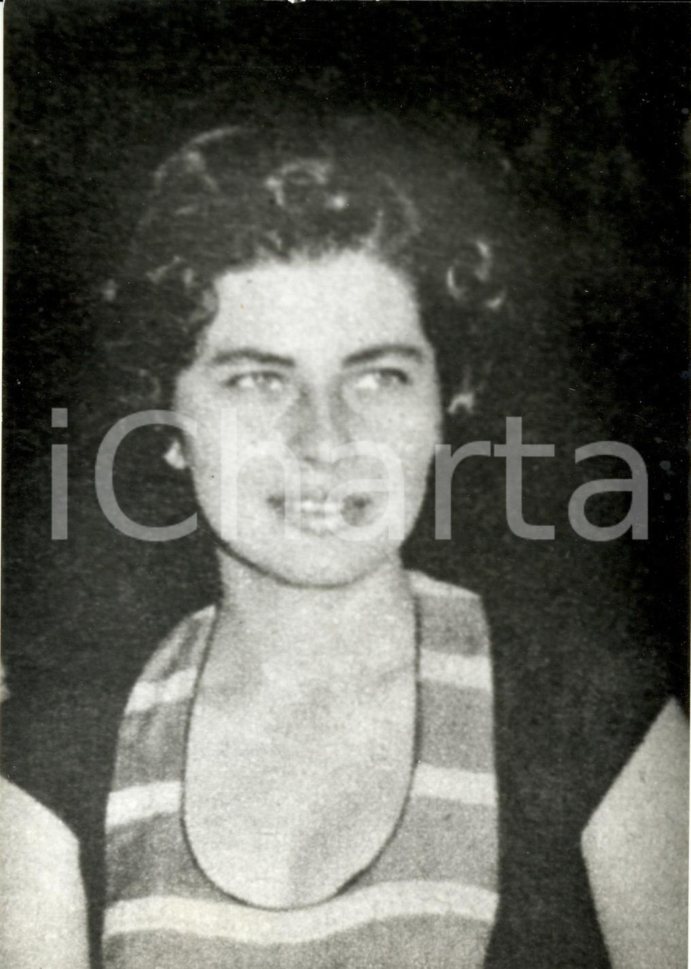 Fotografia d epoca originale 1960 ca Ritratto di SORAYA di PERSIA con canottiera a righe Fotografia 1