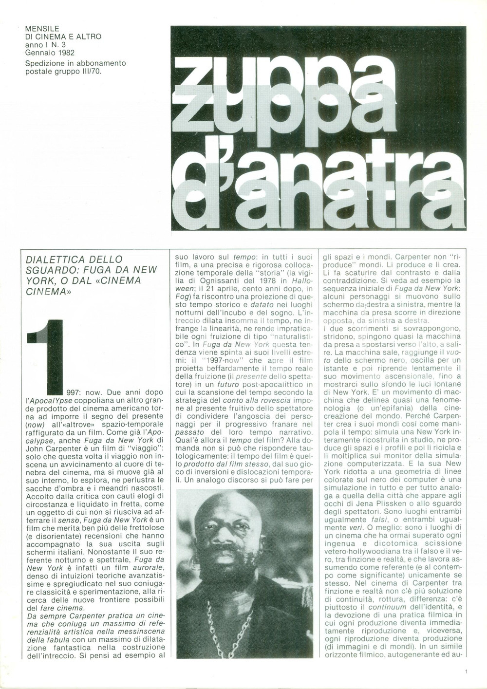 Giornale, rivista storica 1982 MILANO Obraz Cinestudio ZUPPA D ANATRA n. 3 Fuga da NEW YORK Cinema 1