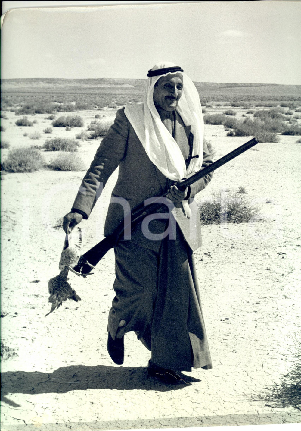 Fotografia d epoca originale 1965 ca ARABIA SAUDITA Dignitario al ritorno dalla caccia Fotografia 1
