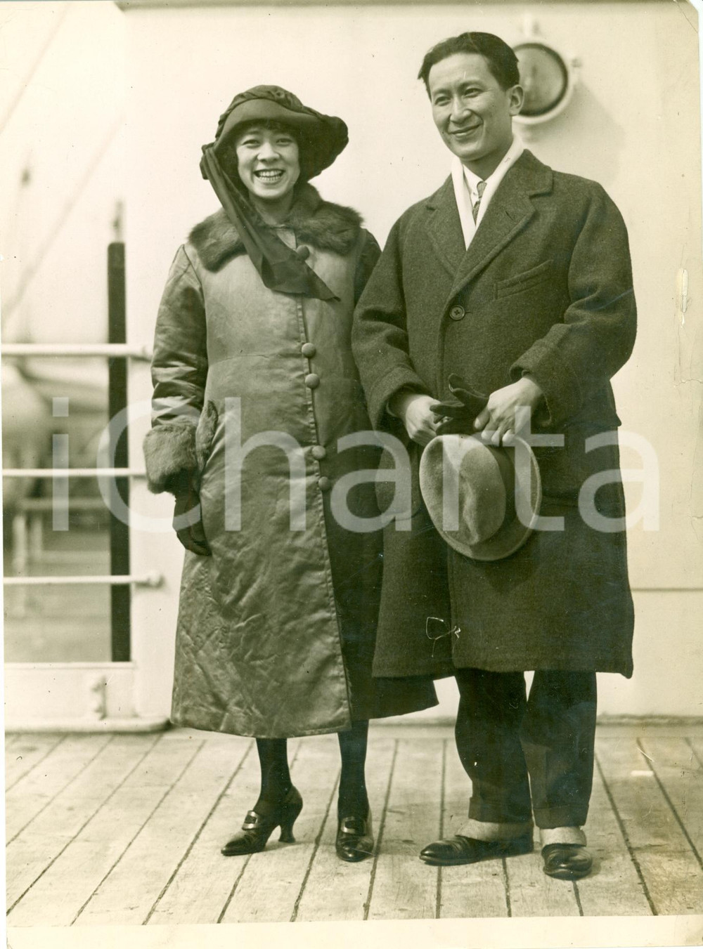 Fotografia d epoca originale 1920 ca NEW YORK Scienziato Arthur WOO su RMS OLYMPIC nave gemella del TITANIC 1