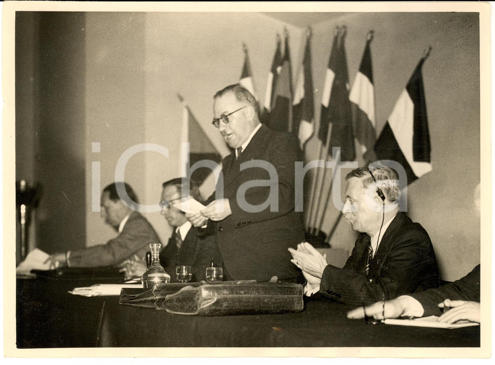 Fotografia d epoca originale 1937 PARIGI Henry PAUWELS Jules ZIRNHELD al Congresso Sindacati Cristiani Foto 1