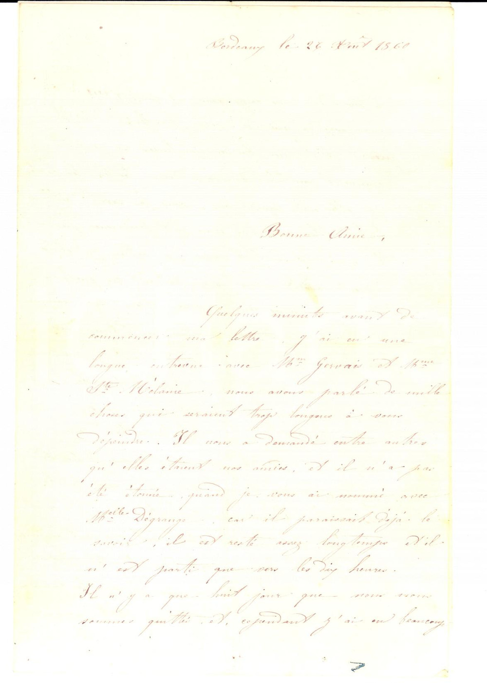 Manoscritto, lettera originale 1860 BORDEAUX DAMES DE LA FOI Rosalie VALENTIN racconta la vita con le suore 1