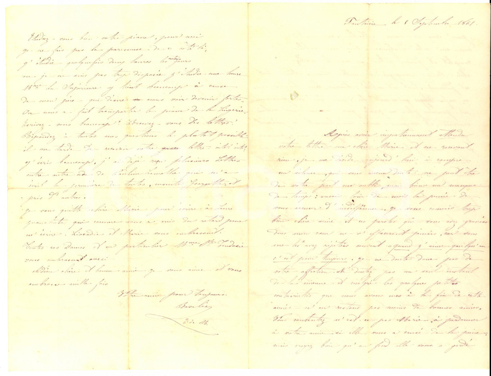 Manoscritto, lettera originale 1861 BORDEAUX DAMES DE LA FOI Lettera di una novizia nostalgica della famiglia 1
