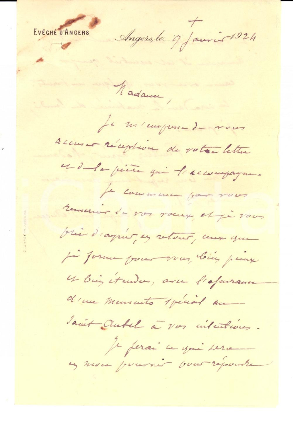 Autografo originale 1924 ANGERS F Mons. Joseph RUMEAU su abbazie benedettine confiscate AUTOGRAFO 1