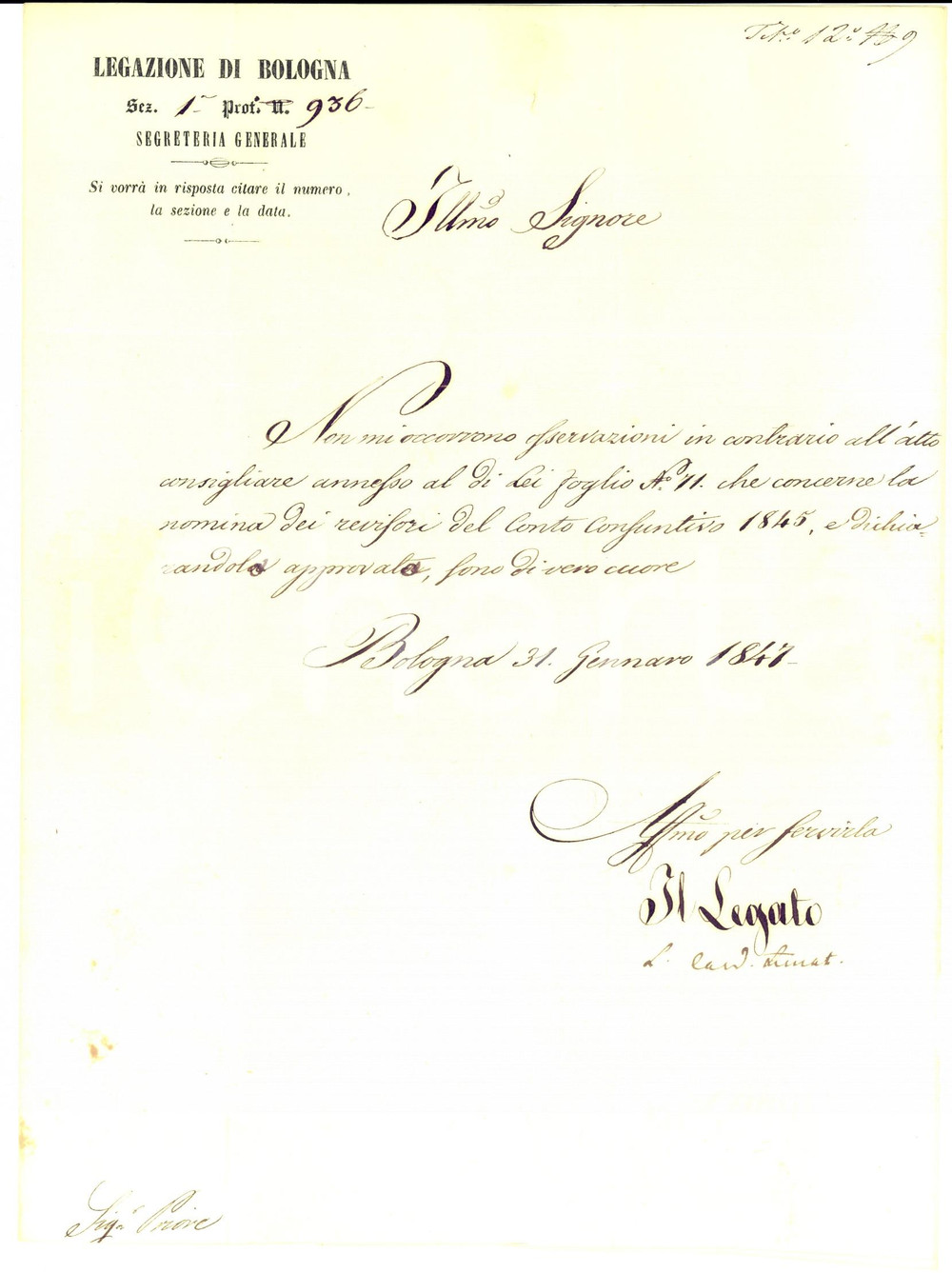 Autografo originale 1847 BOLOGNA Lettera cardinale Luigi AMAT DI SAN FILIPPO E SORSO Autografo 1