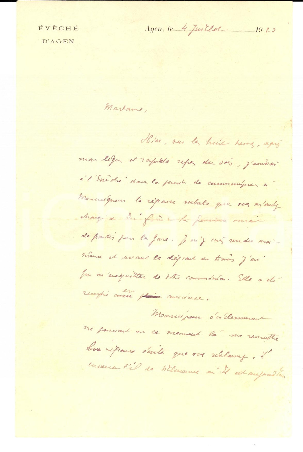 Autografo originale 1927 AGEN F Vicaire POINTEAU rencontre eveque SAGOT DU VAUROUX AUTOGRAPHE 1