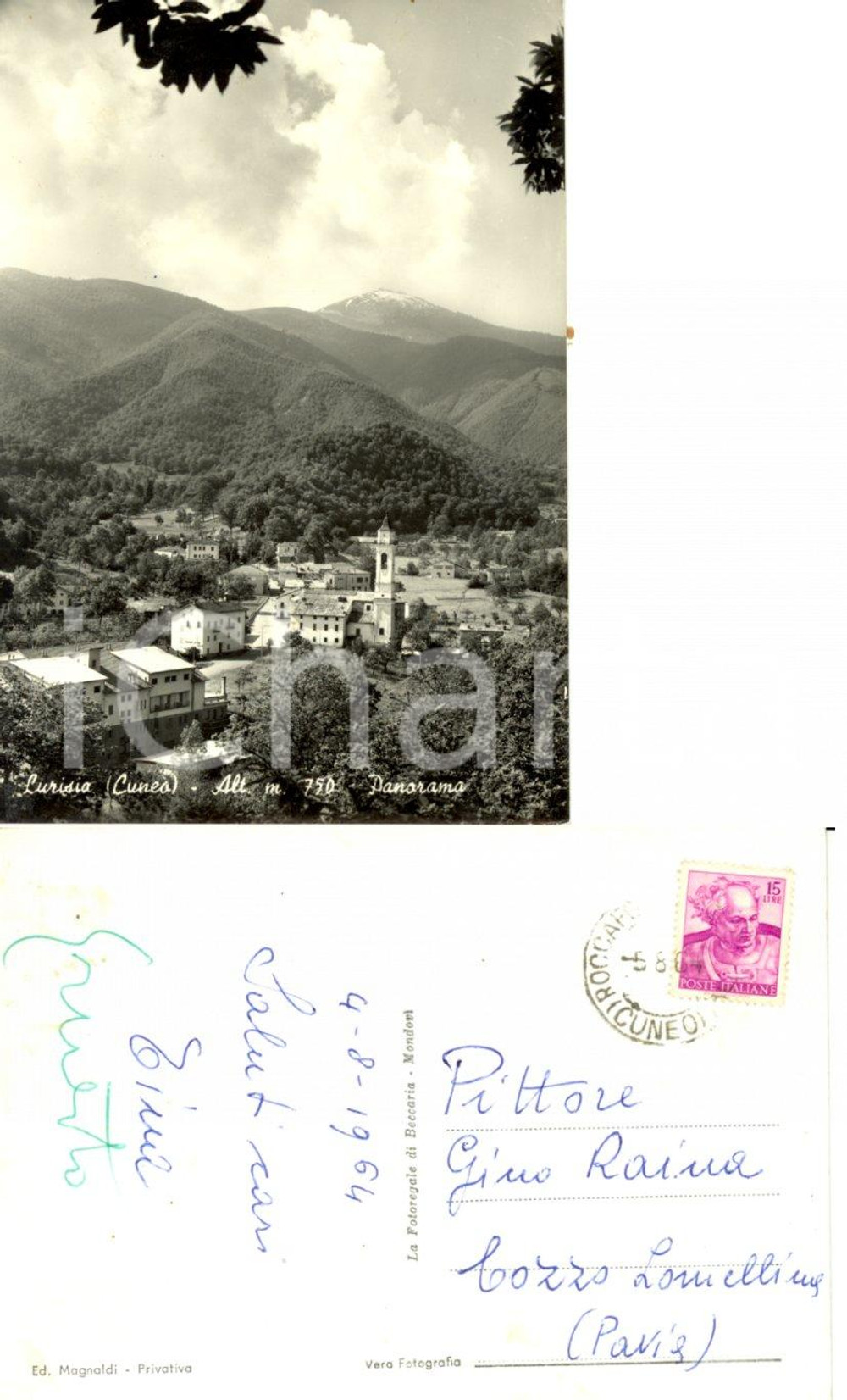 Cartolina originale da collezione 1964 LURISIA CN Veduta panoramica Cartolina a Gino RAINA pittore FG VG 1