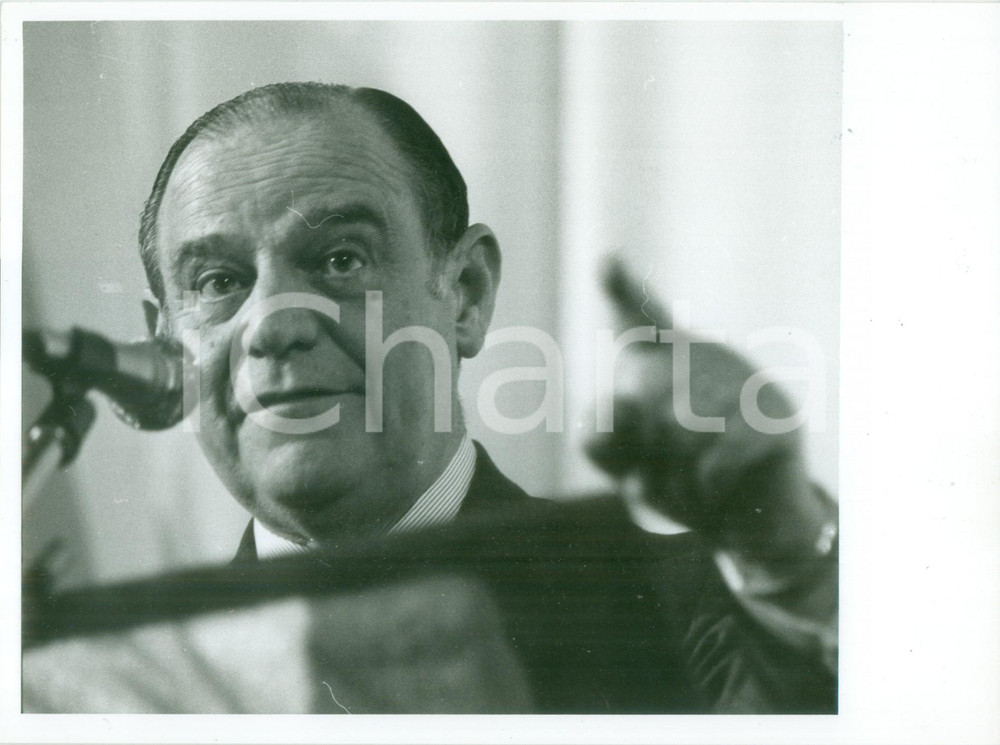Fotografia d epoca originale 1980 ca PARIS F Primo Ministro Raymond BARRE in conferenza stampa Foto 1