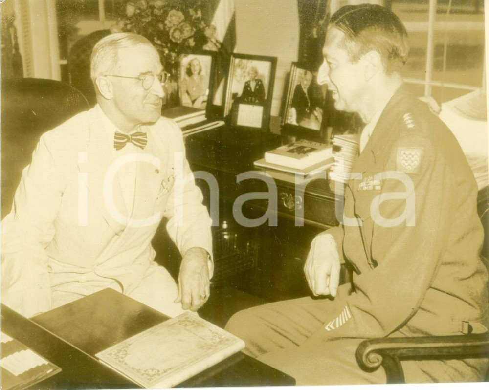 Fotografia d epoca originale 1945 WASHINGTON USA Presidente Harry S. TRUMAN con Generale Mark CLARK Foto 1