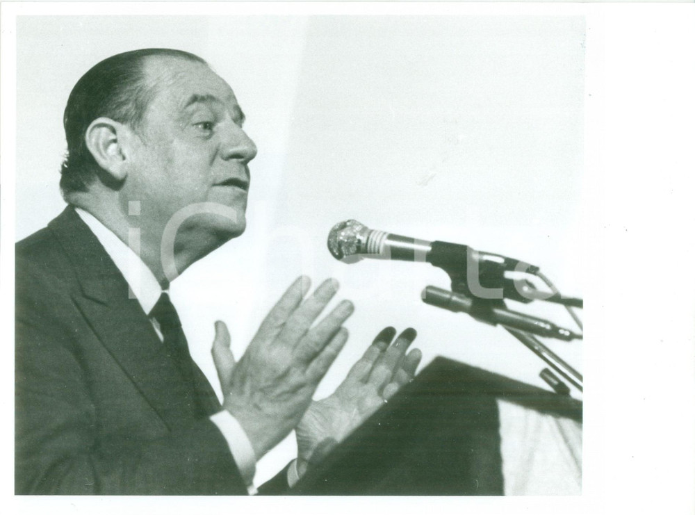 Fotografia d epoca originale 1980 ca PARIS F Primo Ministro Raymond BARRE in conferenza stampa Foto 1