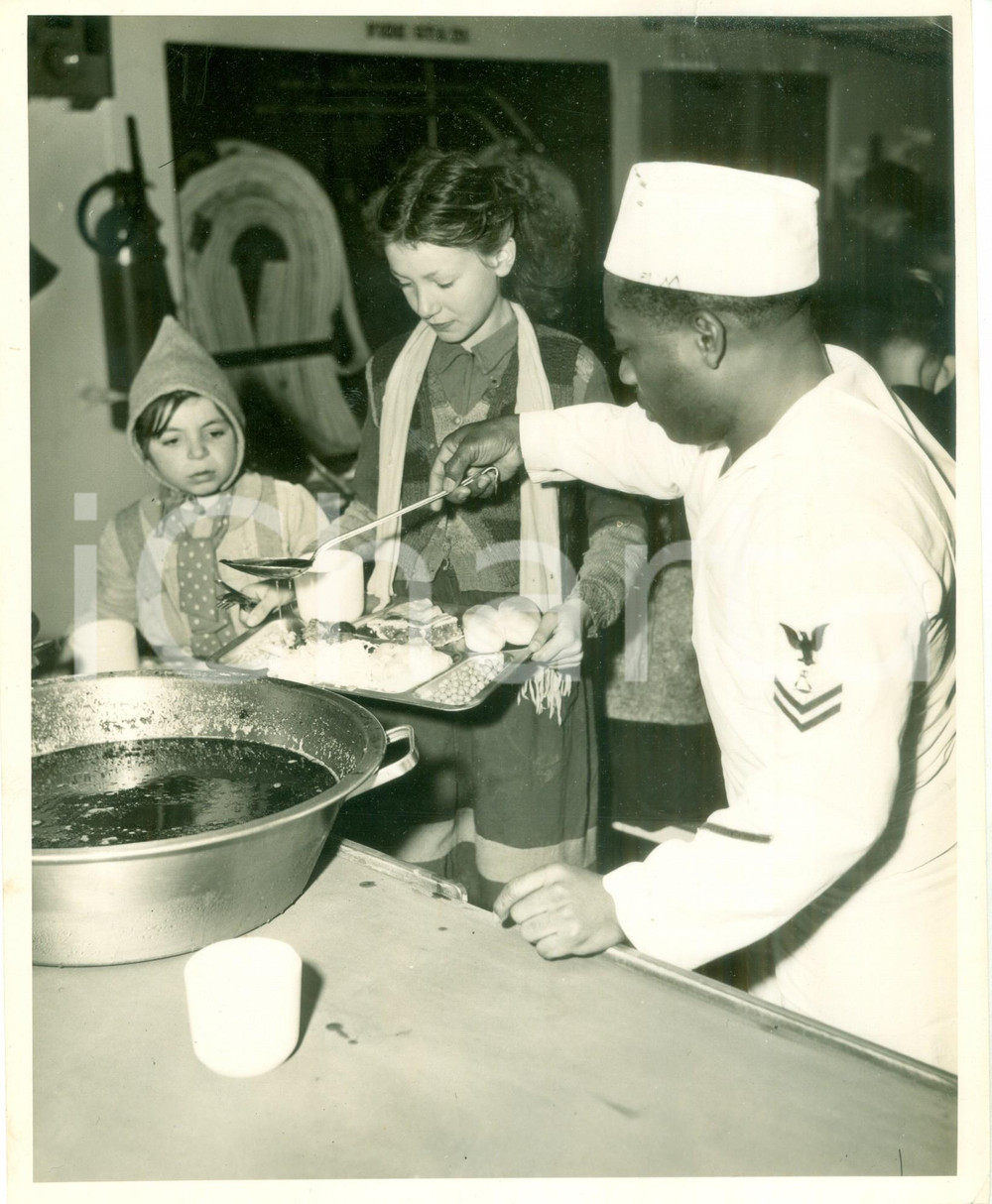 Fotografia d epoca originale 1948 USA Rancio per bambini a bordo della U.S.S. Franklin D. ROOSEVELT Foto 1