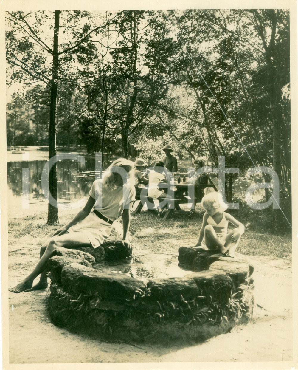 Fotografia d epoca originale 1950 ca USA Aree di picnic per famiglie nei parchi Fotografia DANNEGGIATA 1