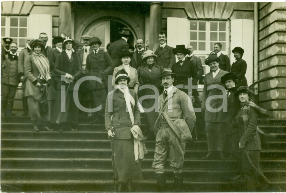 Fotografia d epoca originale 1920 ca PARIS Cristiano X di DANIMARCA Alessandrina MECLEMBURGO partita caccia 1