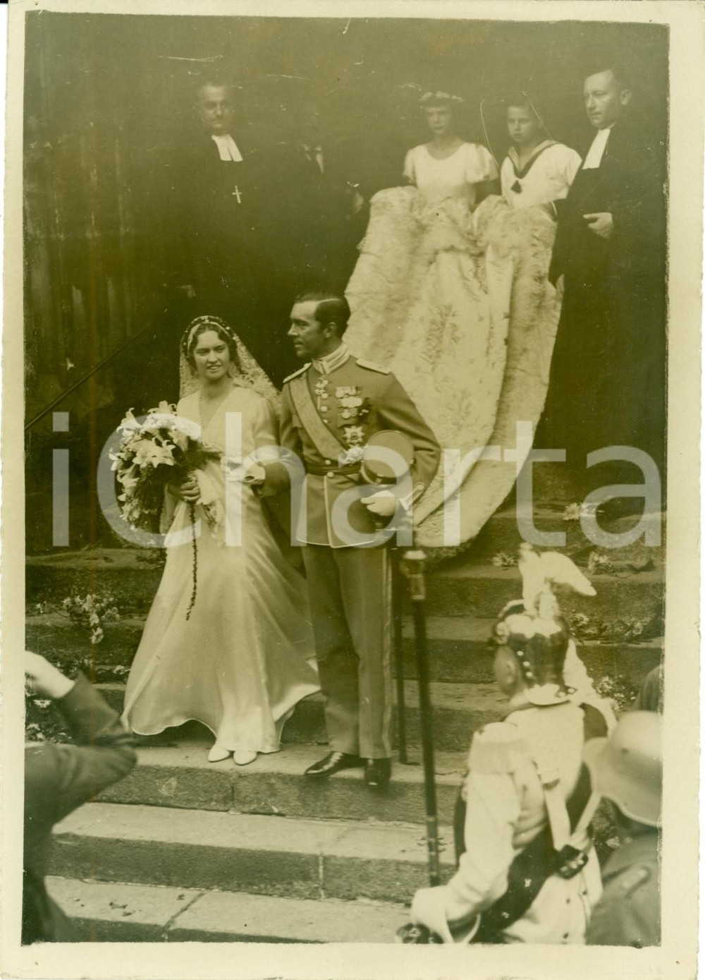 Fotografia d epoca originale 1932 COBURG Matrimonio Gustavo Adolfo di SVEZIA Sibilla di COBURGOGOTHA 1