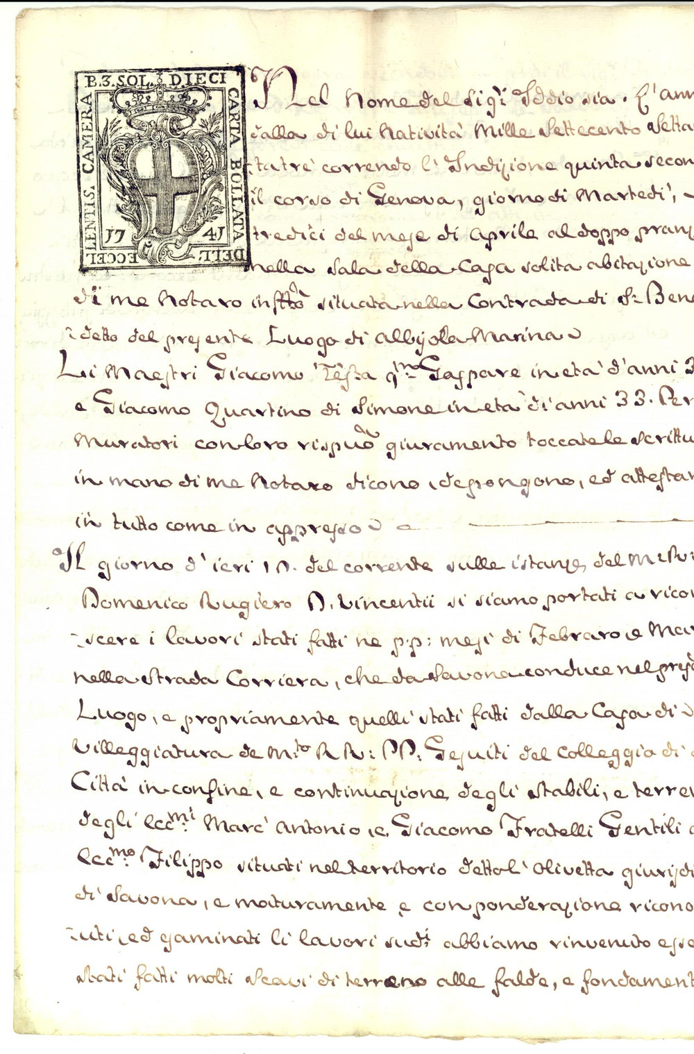 Documento originale, autentico 1773 ALBISSOLA MARINA SV Rischiosi lavori alla strada corriera da Savona 1
