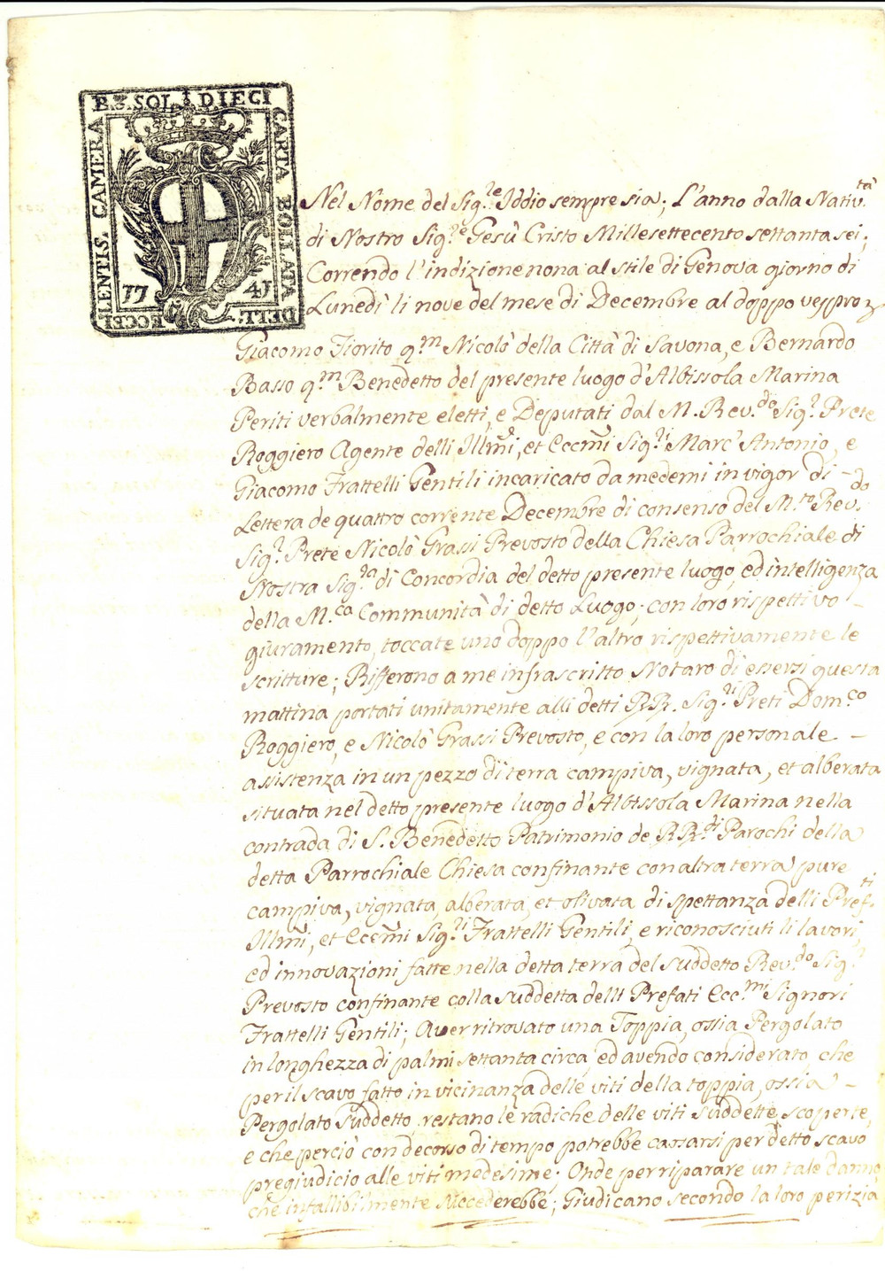 Documento originale, autentico 1776 ALBISSOLA MARINA SV Danni causati dal parroco NicolÃ² GRASSI alle viti 1