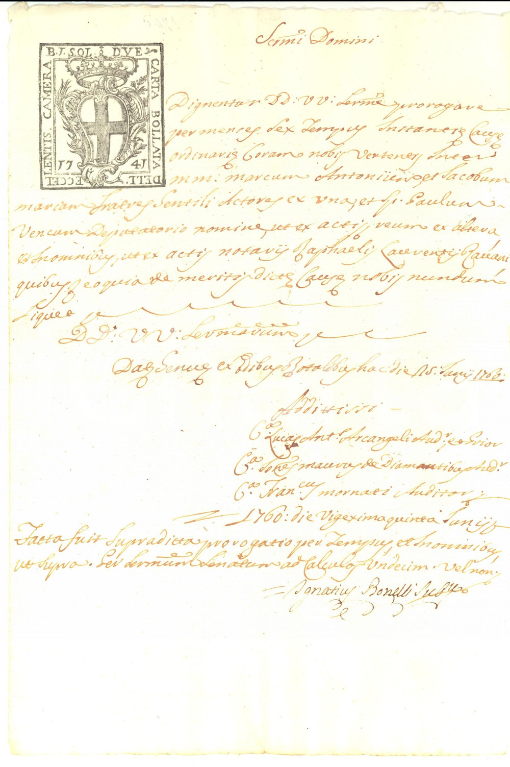 Documento originale, autentico 1760 GENOVA Proroga nella lite marchesi GENTILE contro Paolo VENCO Manoscritto 1