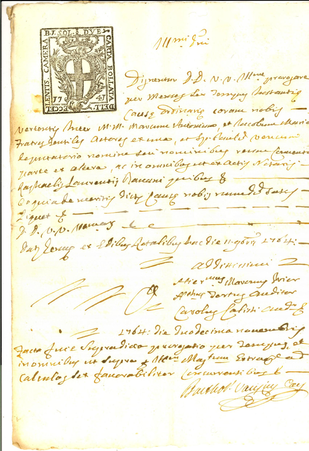 Documento originale, autentico 1764 GENOVA Proroga istanza lite marchesi GENTILE  Paolo VENCO Manoscritto 1