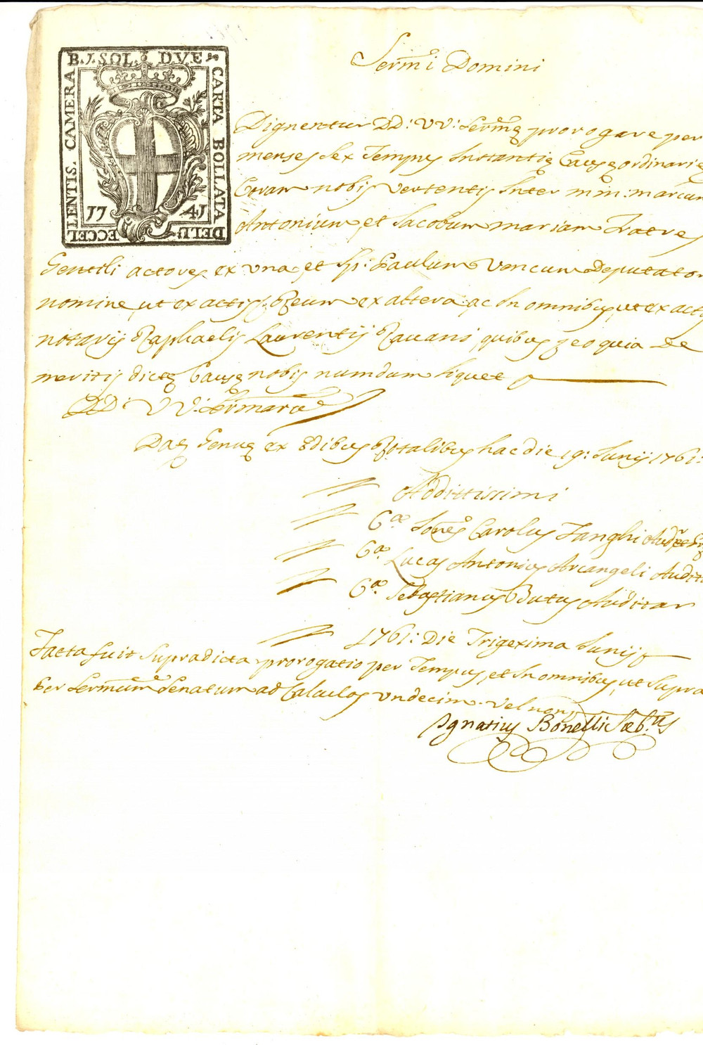 Documento originale, autentico 1761 GENOVA Proroga istanza lite marchesi GENTILE  Paolo VENCO Manoscritto 1