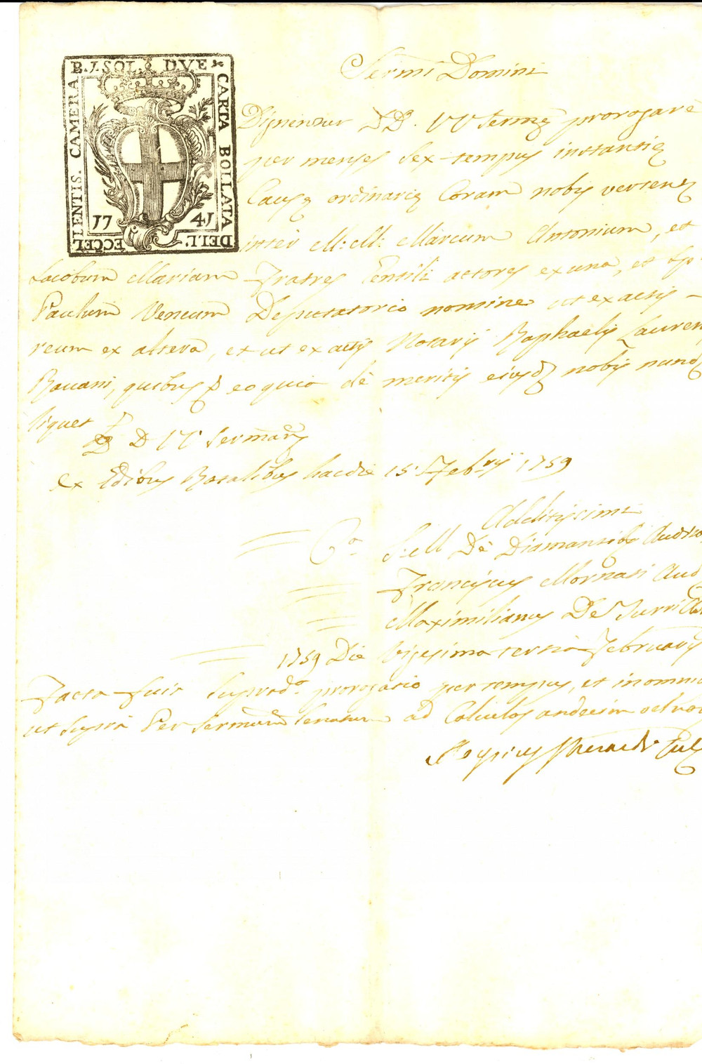 Documento originale, autentico 1759 GENOVA Proroga istanza lite marchesi GENTILE  Paolo VENCO Manoscritto 1