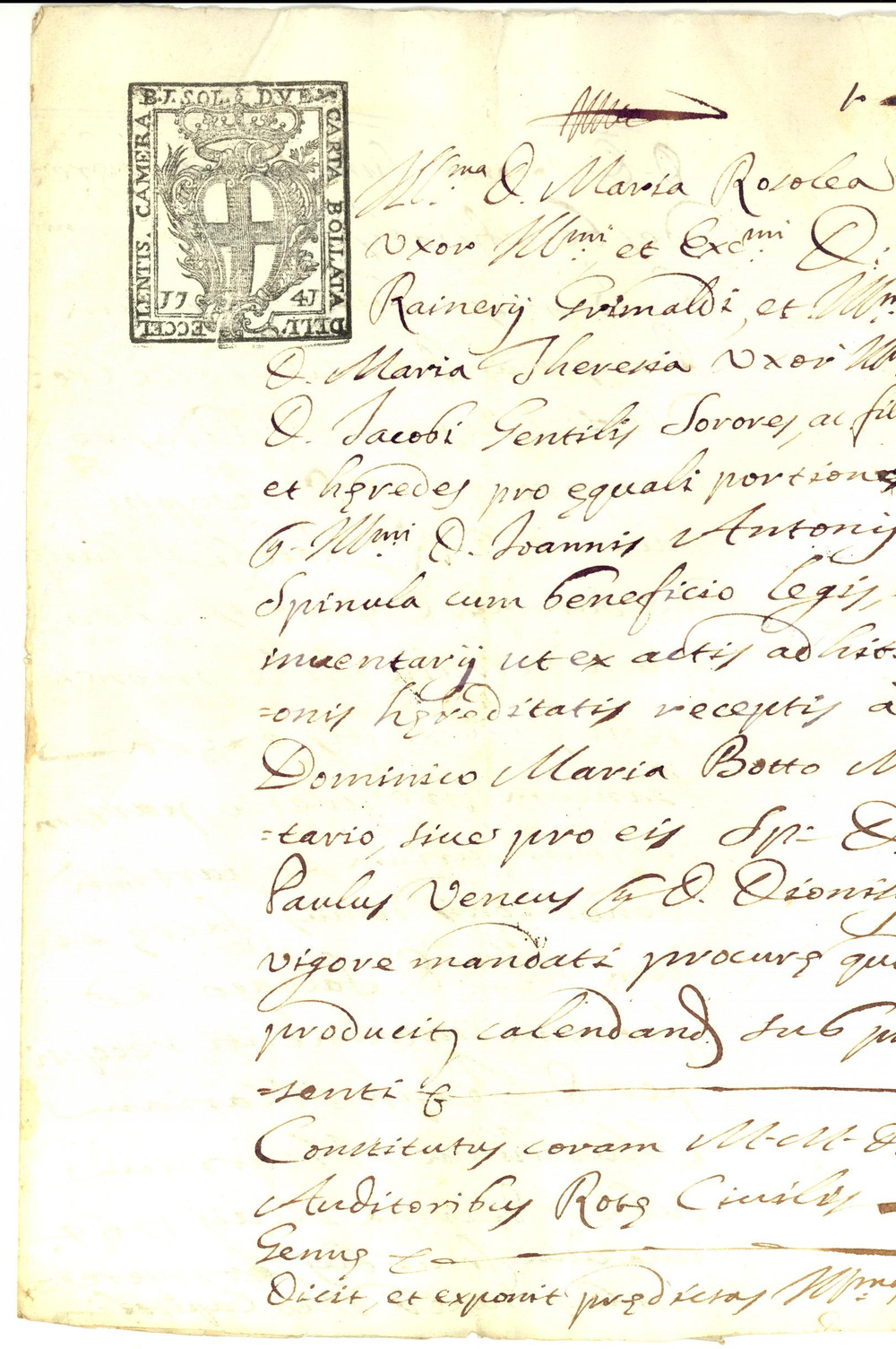 Documento originale, autentico 1769 GENOVA Maria Rosolea e Maria Teresa SPINOLA creditrici di Giuseppe SALVAGO 1