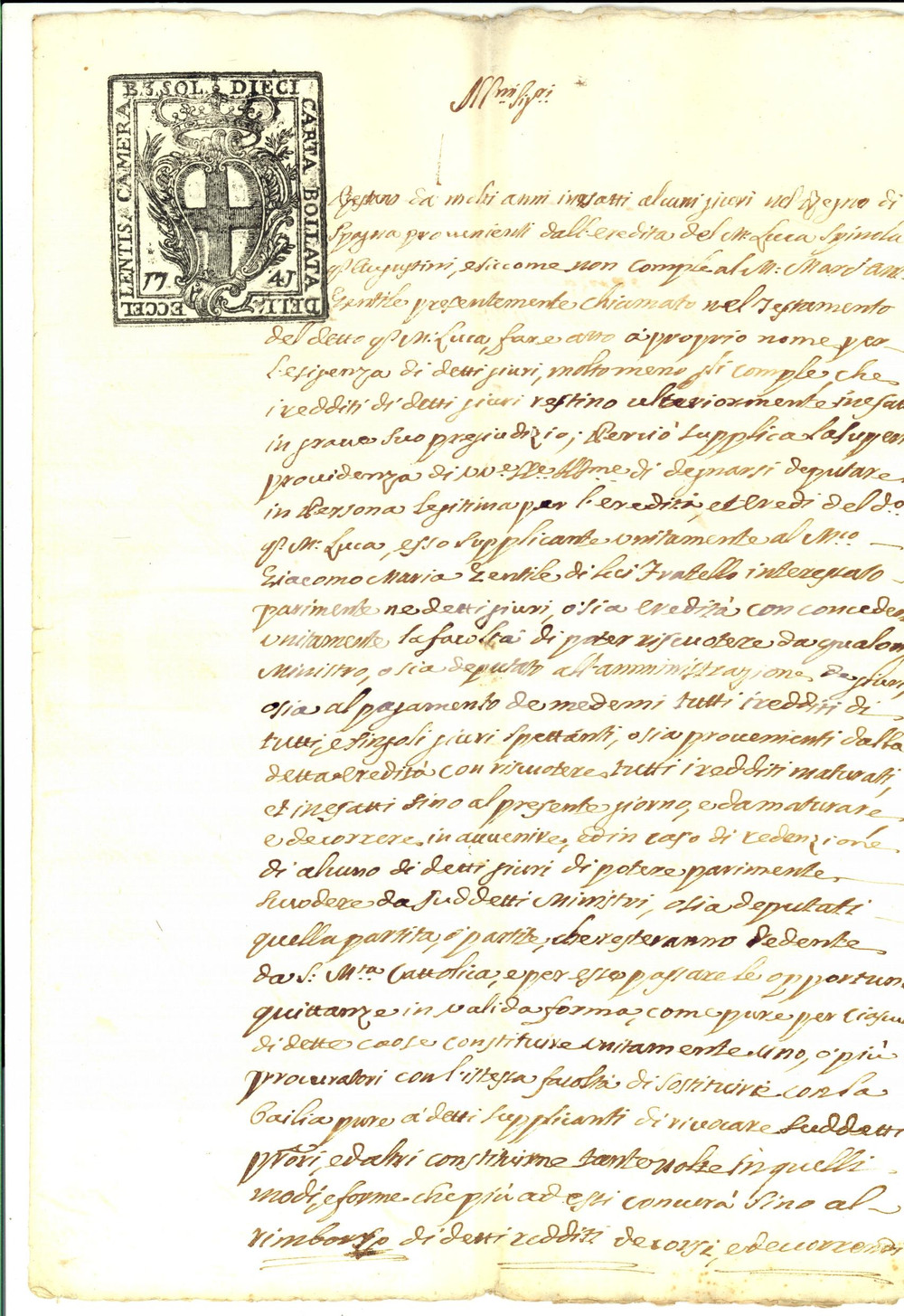 Documento originale, autentico 1756 GENOVA Ricorso Marc Antonio GENTILE per diritti su ereditÃ  Luca SPINOLA 1