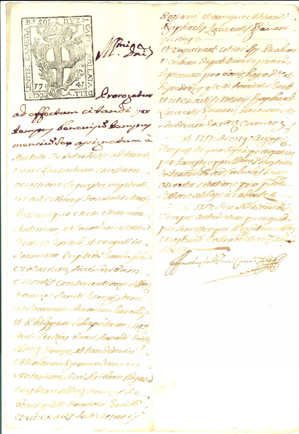 Documento originale, autentico 1757 GENOVA Proroga istanza di sequestro marchesi GENTILE  Domenico GRILLO 1