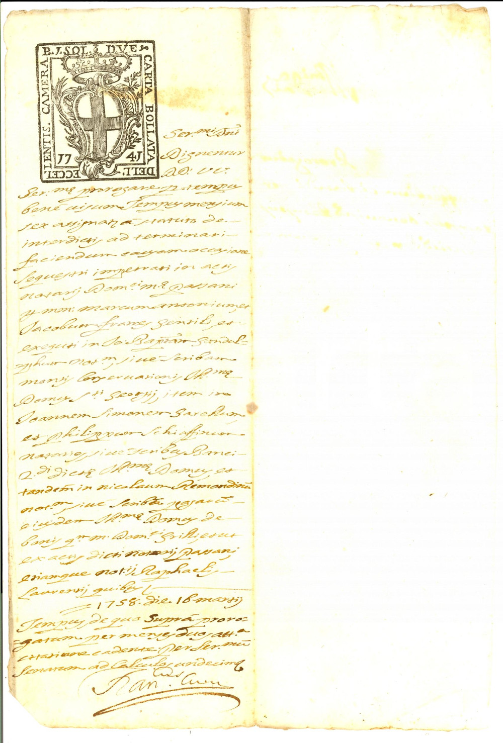 Documento originale, autentico 1758 GENOVA Proroga istanza di sequestro marchesi GENTILE  Domenico GRILLO 1