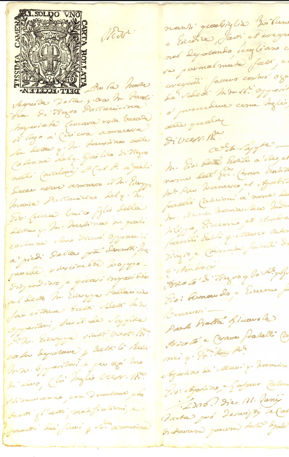 Documento originale, autentico 1727 GENOVA Giuseppe Maria PALLAVICINO su debiti ereditÃ  materna Manoscritto 1