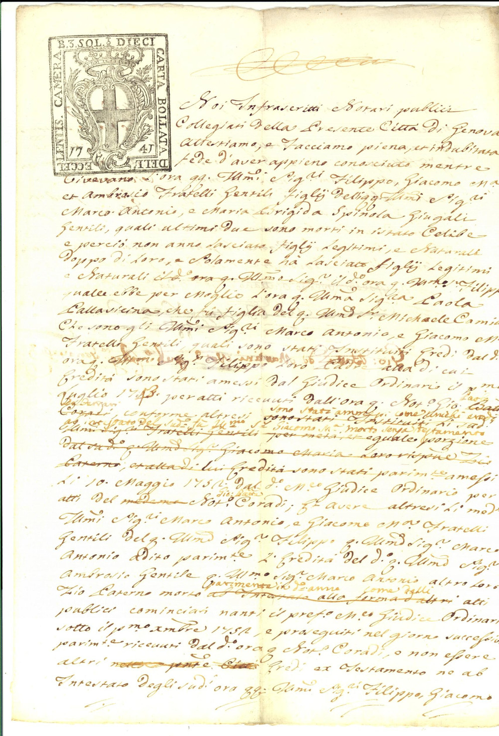 Documento originale, autentico 1736 GENOVA Marchesi Marc Antonio e Giacomo Maria GENTILE eredi universali 1