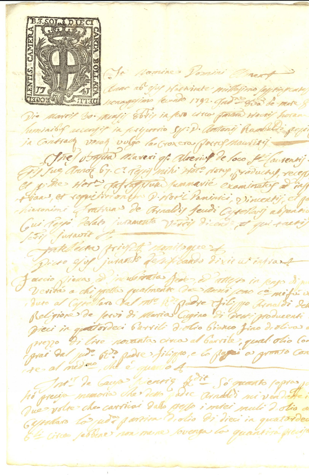 Documento originale, autentico 1792 GENOVA Fede su vendita padre Filippo ARNALDI olio bianco fino d oliva 1