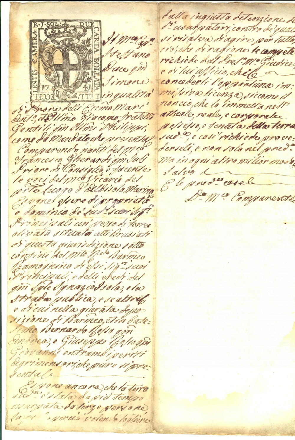 Documento originale, autentico 1770 ca ALBISSOLA MARINA SV Oliveto usurpato ai marchesi GENTILE Manoscritto 1
