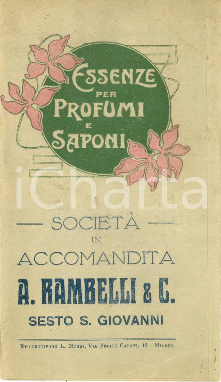 Materiale pubblicitario d’epoca 1915 ca SESTO SAN GIOVANNI MI SocietÃ  RAMBELLI Essenze profumi saponi Opuscolo 1