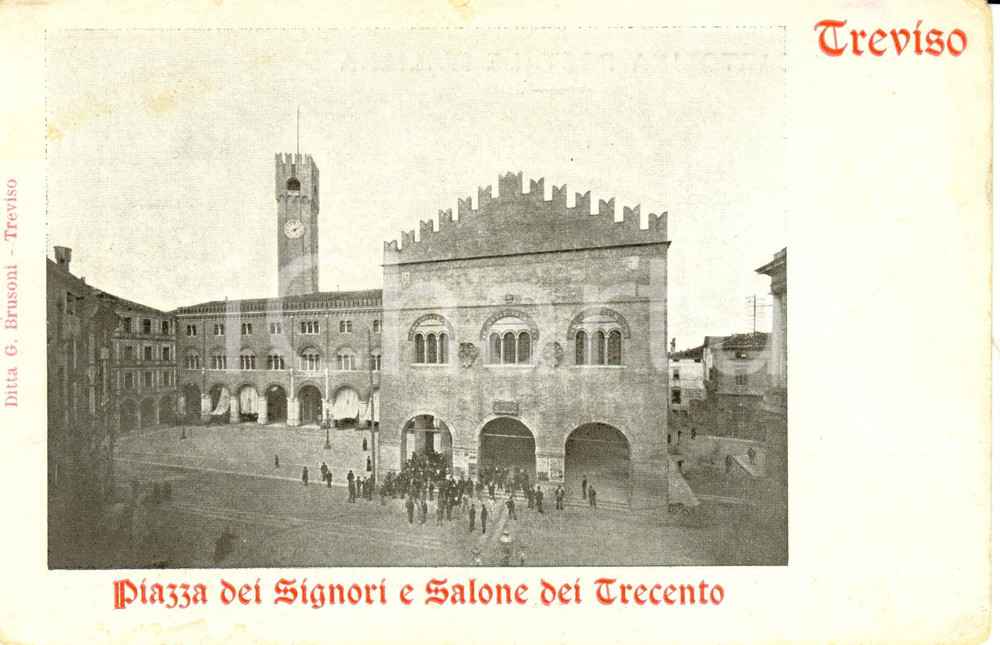 Cartolina originale da collezione 1900 ca TREVISO Piazza dei SIGNORI e salone dei TRECENTO Cartolina FP NV 1