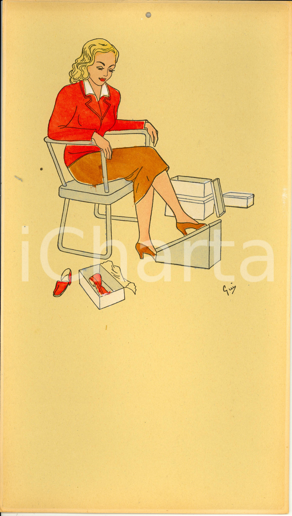 Oggetto da collezione cartaceo 1955 ca ITALIA Calendario perpetuo VINTAGE Ill. GUI Acquerellato a mano 1 1