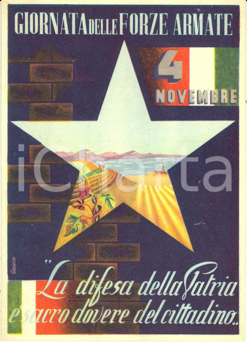 Cartolina originale da collezione 1950 ca La giornata delle FORZE ARMATE Propagandistica SOLDATINI FG NV 1
