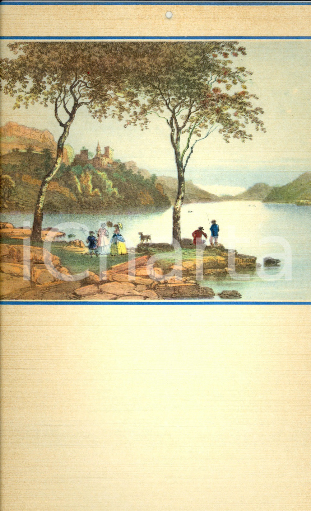 Oggetto da collezione cartaceo 1955 ca ITALIA MODERNARIATO Calendario perpetuo VINTAGE Scena lago 24x44 1 1