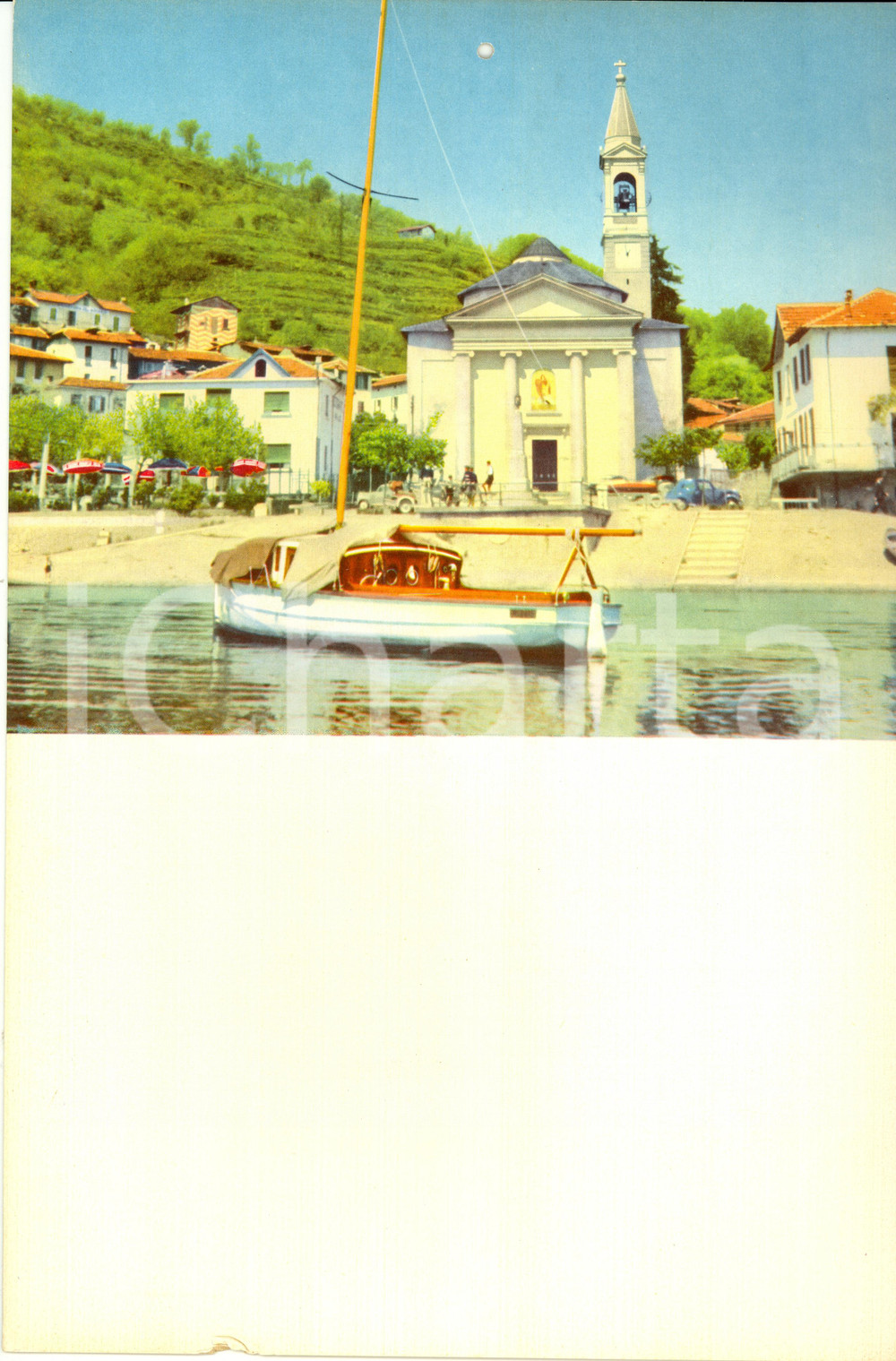 Oggetto da collezione cartaceo 1955 ca ITALIA MODERNARIATO Calendario perpetuo VINTAGE Chiesa sul lago 23 x 33 1