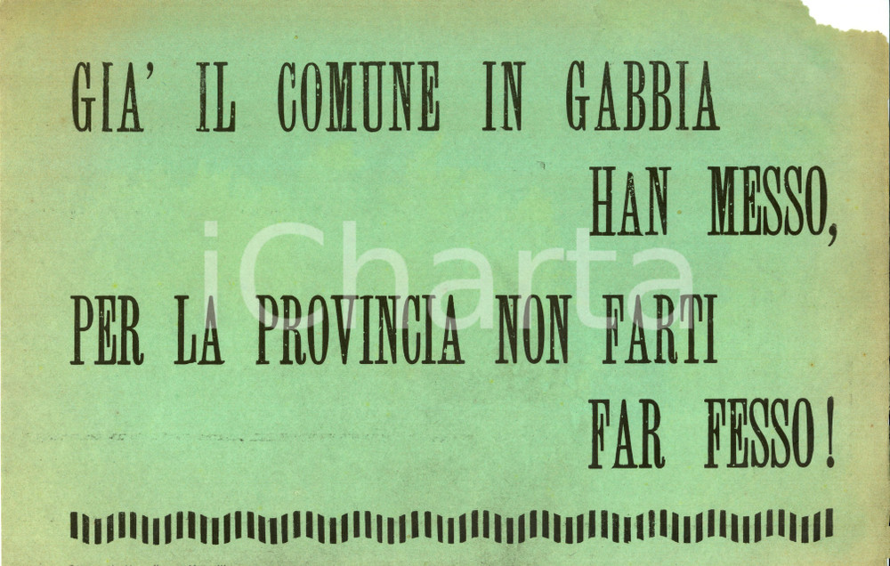 Materiale pubblicitario d’epoca 1955 ca VERCELLI Elezioni provinciali Comunisti Non farti far fesso Documento 1