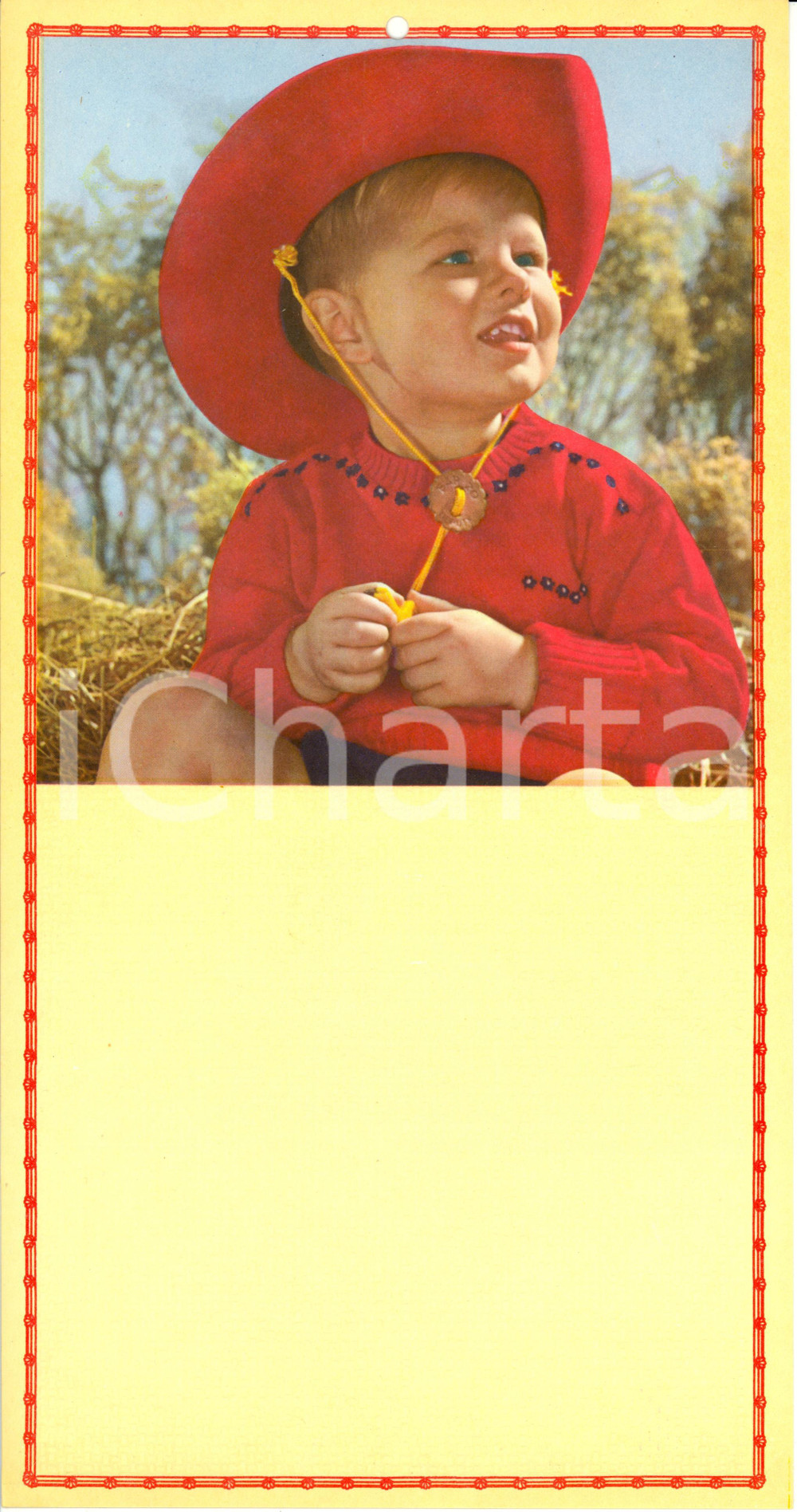 Oggetto da collezione cartaceo 1955 ca ITALIA MODERNARIATO Calendario perpetuo con bambino cowboy 17x32 1