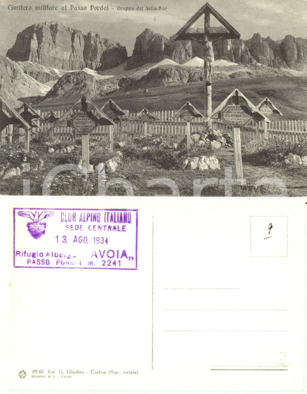 Cartolina originale da collezione 1934 PASSO PORDOI TN CAI Cimitero militare e gruppo SELLABOE Cartolina FP NV 1