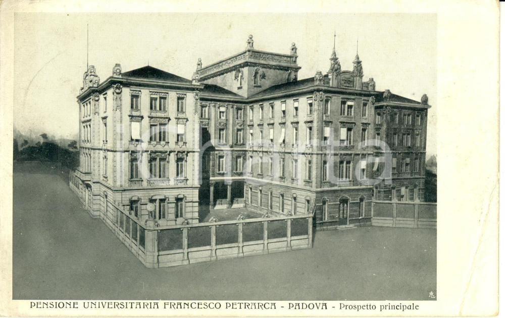 Cartolina originale da collezione 1910 ca PADOVA Prospetto pensione universitaria Francesco PETRARCA FP NV 1