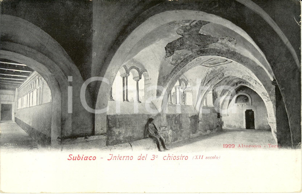 Cartolina originale da collezione 1915 ca SUBIACO RM Interno terzo chiostro monastero SANTA SCOLASTICA FP NV 1