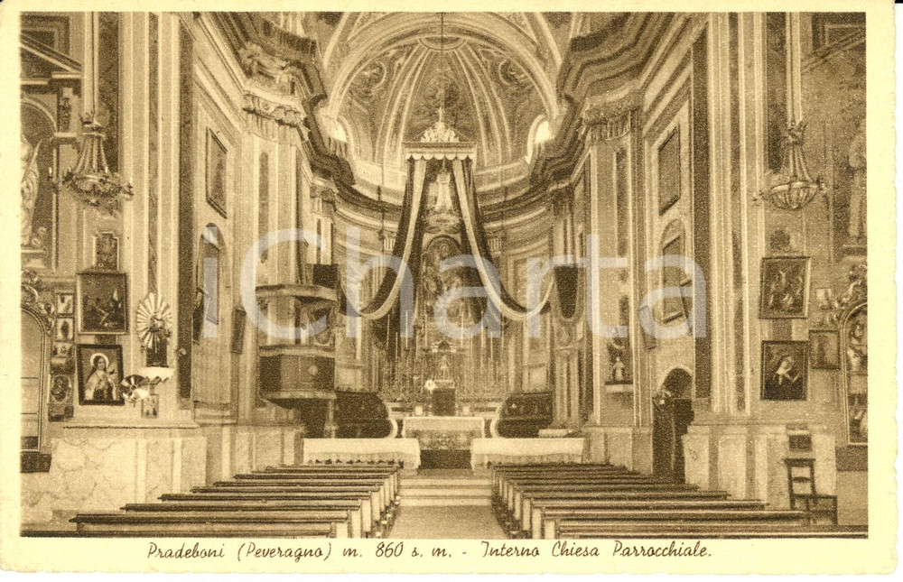 Cartolina originale da collezione 1938 PEVERAGNO CN Interno chiesa parrocchiale PRADEBONI Cartolina FP NV 1