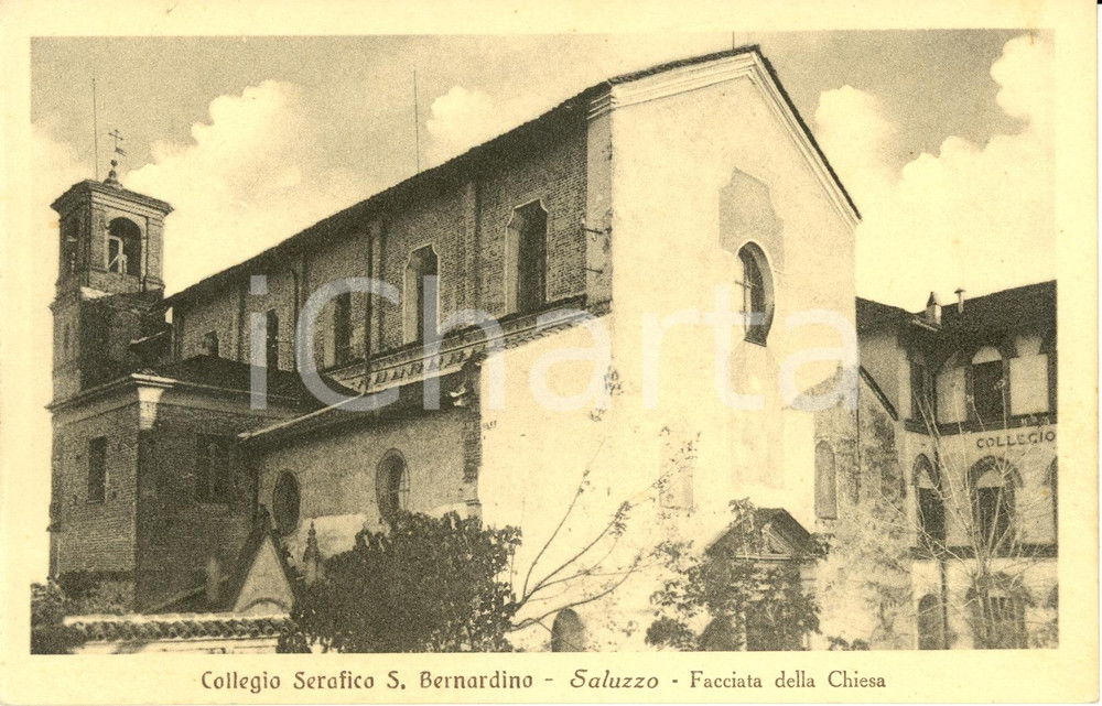 Cartolina originale da collezione 1930 ca SALUZZO CN Facciata chiesa del Collegio Serafico SAN BERNARDINO FP NV 1