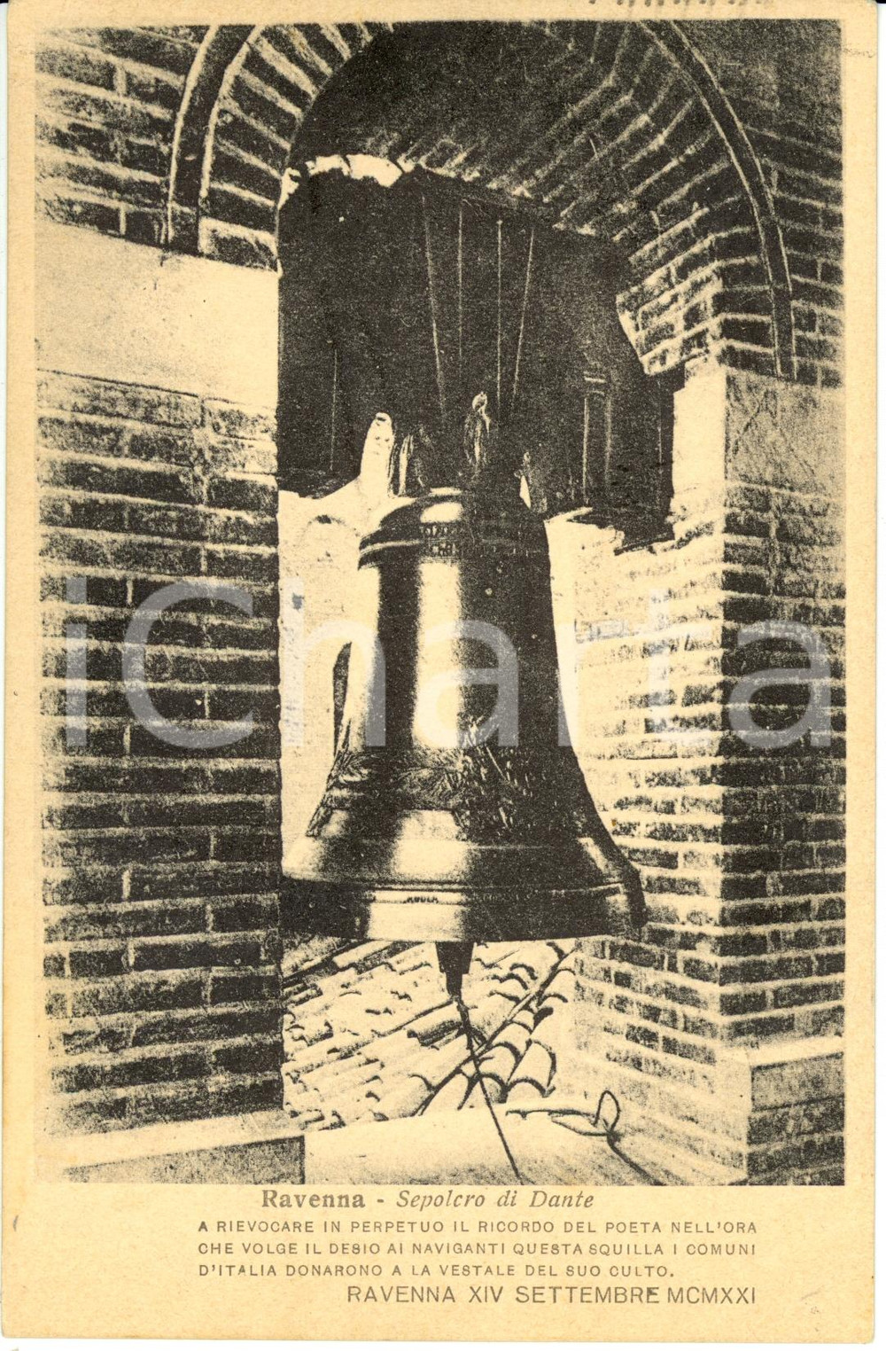 Cartolina originale da collezione 1935 ca RAVENNA Campana del sepolcro di Dante ALIGHIERI Cartolina FP VG 1